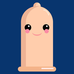 Slightly smiling face condom emoji vector illustration. Flat style design. Colorful graphics