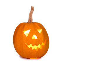 Halloween pumpkin, funny face isolated on white background