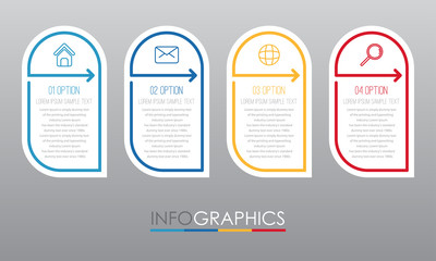 Modern Info-graphic Template for Business with 4 steps multi-Color design, labels design, Vector info-graphic element, Flat style vector illustration EPS 10.
