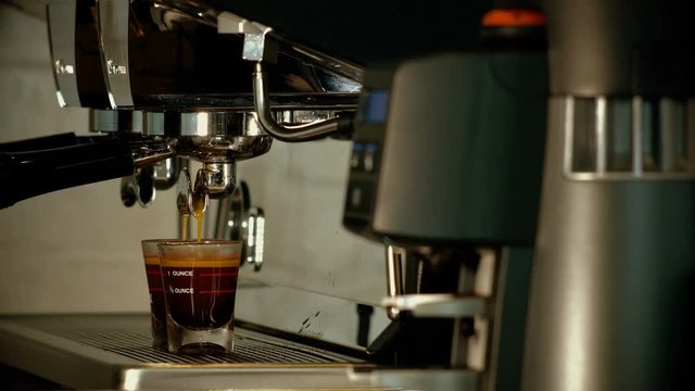 Close up prepare double shot of espresso coffee