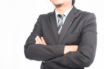 Businessman or employee standing and white background