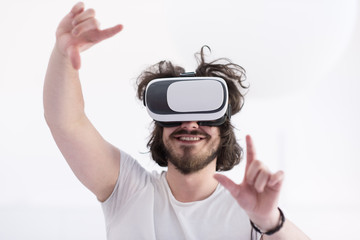 Man using headset of virtual reality