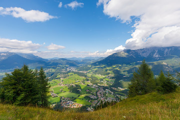 Fototapeta na wymiar View from Mt. Grünstein down to Berchtesgaden on a sunny summer day