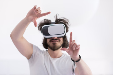 Man using headset of virtual reality