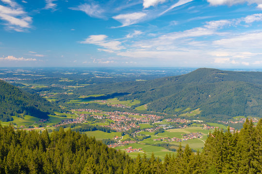 City Ruhpolding, view from Mt. Unternberg, summer day