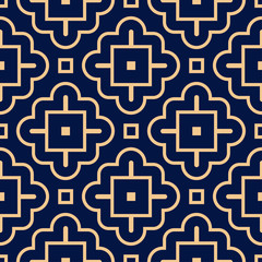 Geometric pattern for wallpapers. Golden blue seamless background