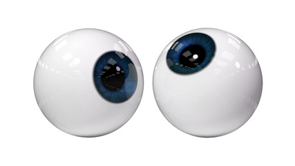 two human eyes with blue iris, isolated on white background 