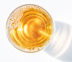 Glass of beer. Top view of lager beer or light beer.