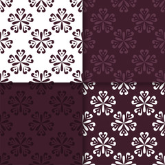 Set of floral colored seamless patterns. Maroon backgrounds