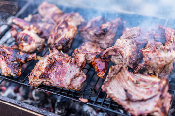 Nutria meat on grill.