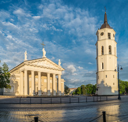 Fototapeta na wymiar The Cathedral Square and bell tower in Vilnius. Lithuania. 2016.06.11