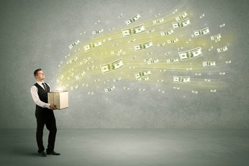 Money flying from box concept