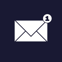 Vector icon envelope, message, mail. Vector white icon on dark blue background.