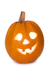 Halloween pumpkin, funny face isolated on white background