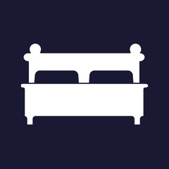 Vector image of the bed. Flat Bed Icon. Vector white icon on dark blue background.