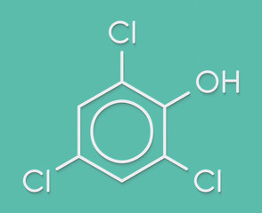 Trichlorophenol (TCP, 2,4,6-trichlorophenol) molecule. Skeletal formula.