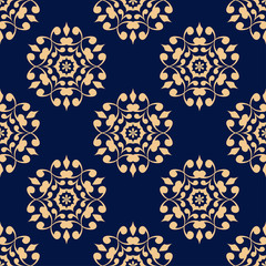 Dark blue background with golden seamless pattern