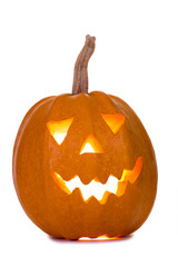 Halloween pumpkin, funny face isolated on white background