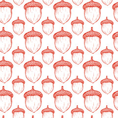 Pretty sketched seamless pattern made of hand drawn acorns.