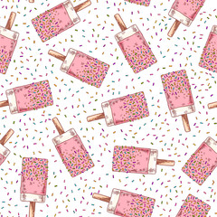 Pretty colorful seamless pattern made of hand drawn sweet ice creams.