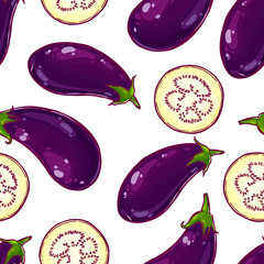 Pretty colorful seamless pattern made of hand drawn eggplants.