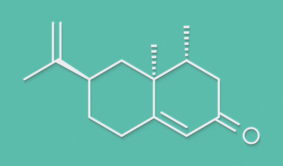 Nootkatone natural insect repellent molecule. Present in grapefruit. Skeletal formula.