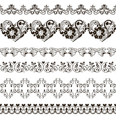 Fototapeta premium Set of seamless borders with hearts. Henna