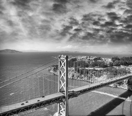 Aerial view of Bay Bridge in San Francisco from helicopter, CA
