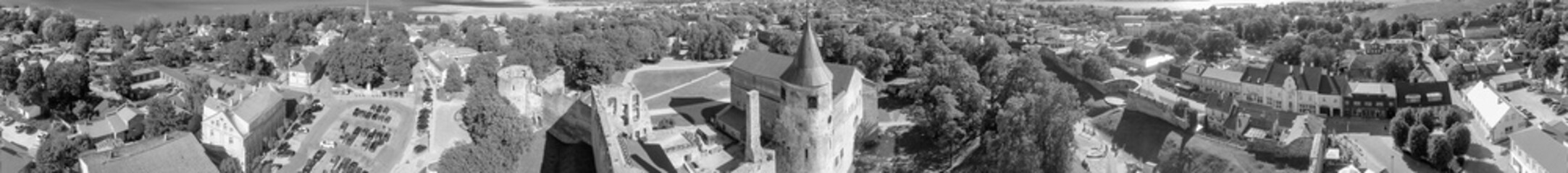 Panoramic aerial view of Haapsalu Castle and skyline