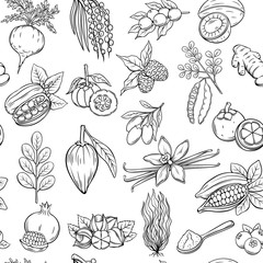 Vector hand drawn superfood seamless pattern.