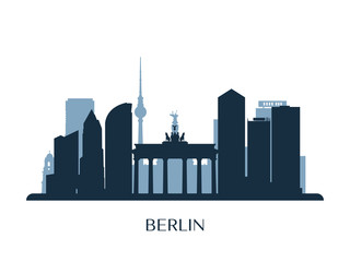 Berlin skyline, monochrome silhouette. Vector illustration. - obrazy, fototapety, plakaty