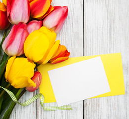 Spring tulips flowers and card