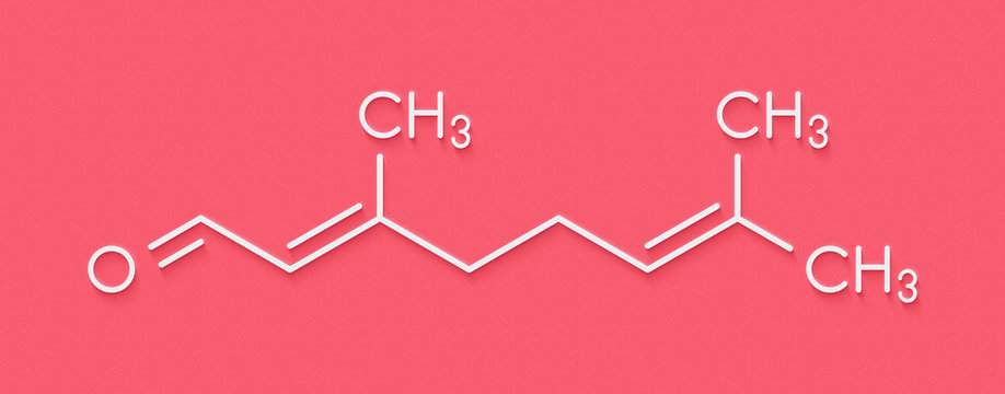 Geranial lemon fragrance molecule. Skeletal formula.