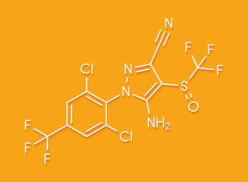 Fipronil insecticide molecule. Skeletal formula.