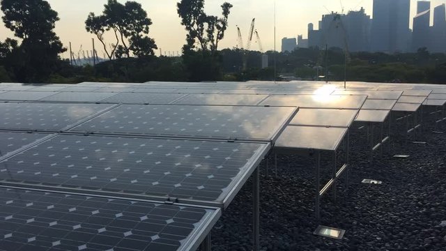 solar panels in solar power station in rural of singapore