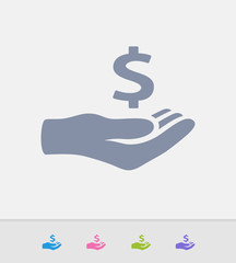 Hand Holding Dollar Sign - Granite Icons. A professional, pixel-perfect icon designed on a 32x32 pixel grid and redesigned on a 16x16 pixel grid for very small sizes.