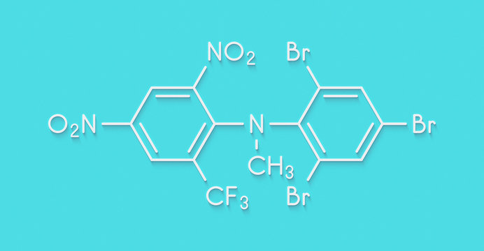 Bromethalin rodenticide molecule (rat poison). Skeletal formula.