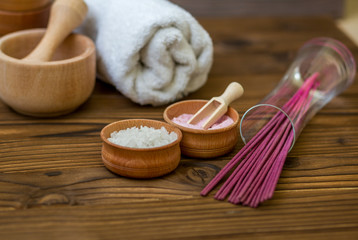 Set for spa and beauty. Bathroom and shower relaxation.