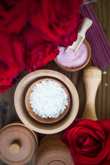 Set for spa and beauty. Bathroom and shower relaxation.