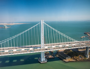 Aerial view of San Francisco-Oakland Bay Bridge from helicopter, CA