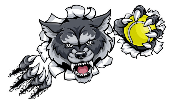 Wolf Tennis Mascot Breaking Background