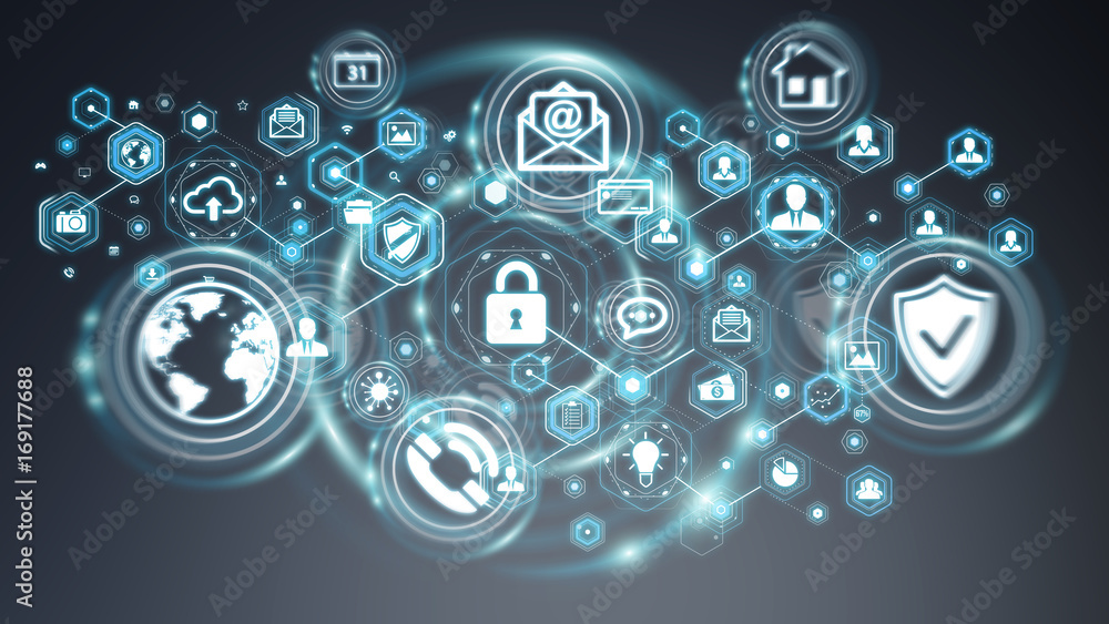 Fototapete Personal data information protected by software 3D rendering