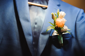 elegant groom dressed wedding tuxedo costume is waiting for the bride