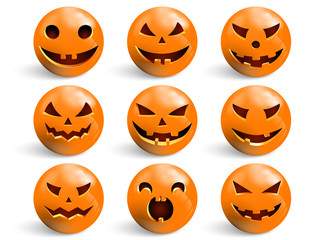 Set of smiles for Halloween. Evil and terrible emotions. Emoji for halloween. Vector illulstration.