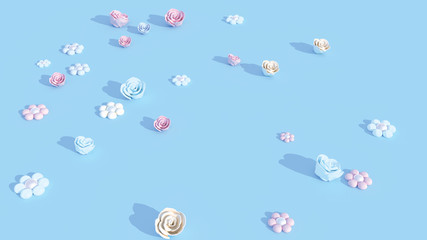 3d rendering picture of pastel color flower paper crafts.