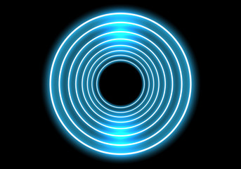 Abstract blue rings light neon technology on black futuristic background vector illustration.