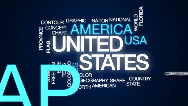 United states animated word cloud, text design animation.