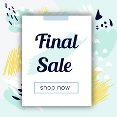 Sale banner with fashionable hand drawn style background. Cold colors