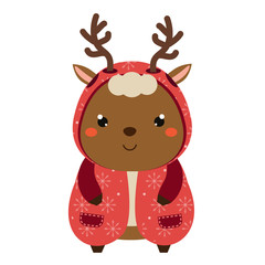 Cute reindeer. Cartoon kawaii animal character. Vector illustration for kids and babies fashion