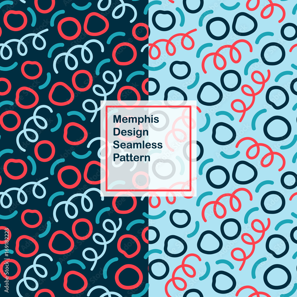 Poster set of memphis design seamless pattern. ideas for fabric design, paper print and website backdrop. h